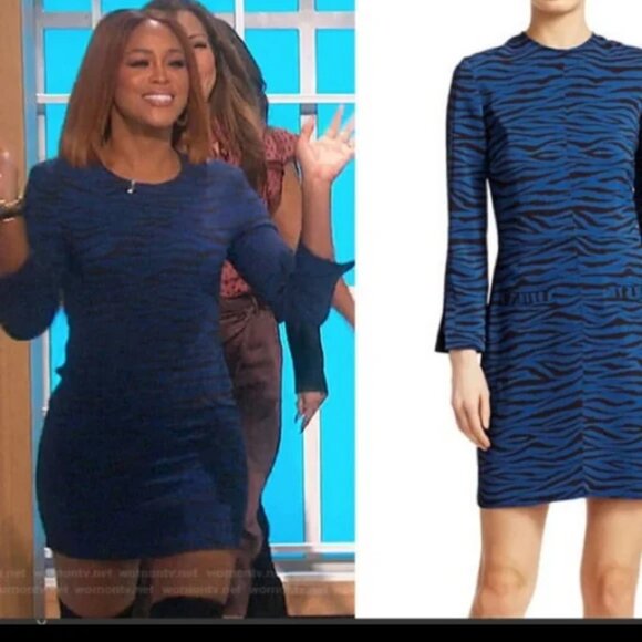 ALC Blue Black Zebra Animal Print Office Day to Night Work Dress Sz 8 - Picture 2 of 7